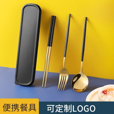 葡萄牙不锈钢餐具 便携套装 三件套筷子叉勺学生上班旅游餐具套装图1