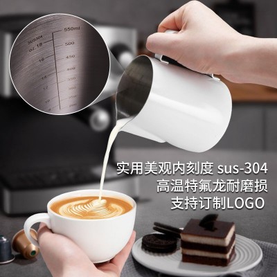 意式304不锈钢拉花杯内刻度奶泡壶打奶缸加厚鹤嘴打奶专业拉花缸图1