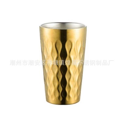 不锈钢304菱纹水杯大容量啤酒杯子加厚双层餐厅茶杯咖啡杯果 汁杯图5