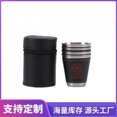 工厂直供跨境2oz包皮口杯 不锈钢酒杯套装 创意礼品不锈钢白酒杯图2