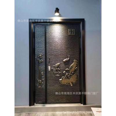 防爆铸铝门别墅大门子母门防盗真铜门对开双开入户高档门中式