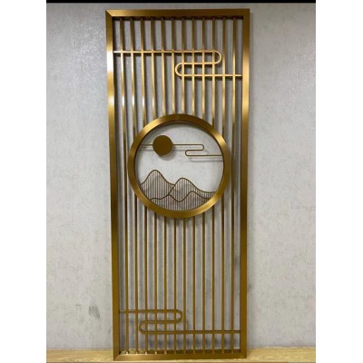 不锈钢屏风隔断轻奢定制新中式客厅玄关镂空钛金简约现代金属格栅