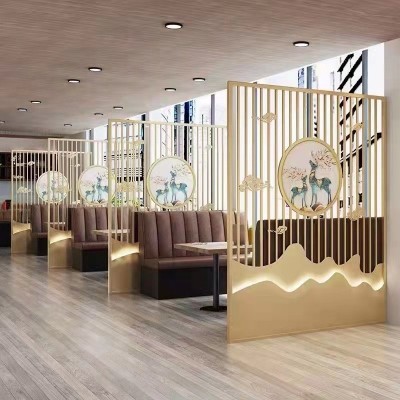不锈钢屏风隔断轻奢现代客餐厅简约格栅中式镂空花格酒店背景墙