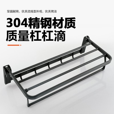 德国枪灰色304不锈钢毛巾架折叠浴巾架 卫生间置物架浴室五金挂件图3