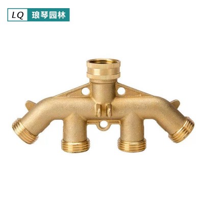 园林全铜四通球阀 美式花园软管四口分流器 铜手柄四通接头分配器图2