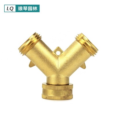 黄铜球阀 美式黄铜软管分流器 花园水管一分二Y型分水器阀门两通图2