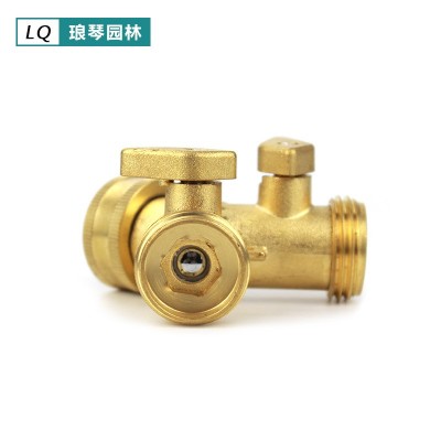 黄铜球阀 美式黄铜软管分流器 花园水管一分二Y型分水器阀门两通图4