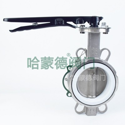 铸铁冲压手柄手动不锈钢304对夹四氟蝶阀DN50 65 80 100 125 150图3