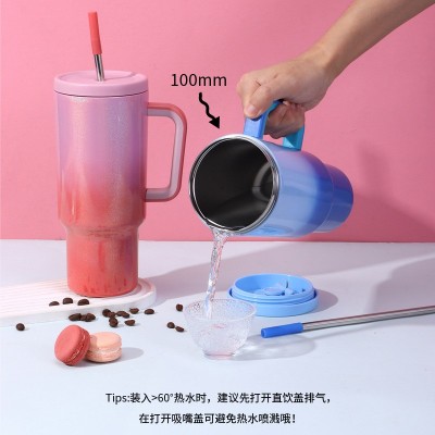 跨境40oz手柄冰霸杯便携大容量真空保温杯双层渐变色汽车杯子批发图2