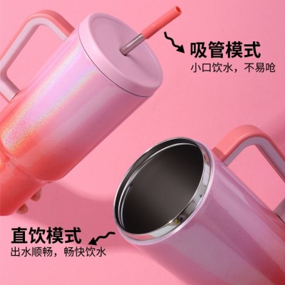 跨境40oz手柄冰霸杯便携大容量真空保温杯双层渐变色汽车杯子批发图3