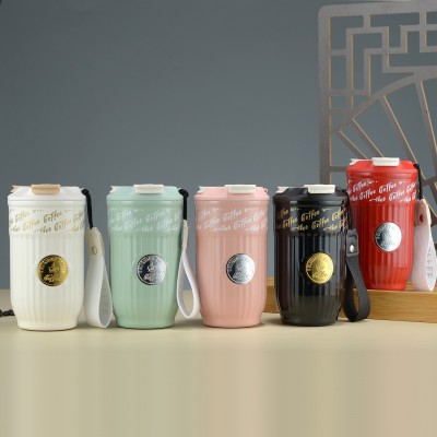 新款304不锈钢带提绳随身杯高颜值吸管咖啡保温杯批发礼品水杯图3
