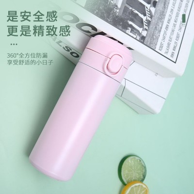 新款304不锈钢简约弹跳盖豌豆杯学生小清新迷你便携保温杯批发图2