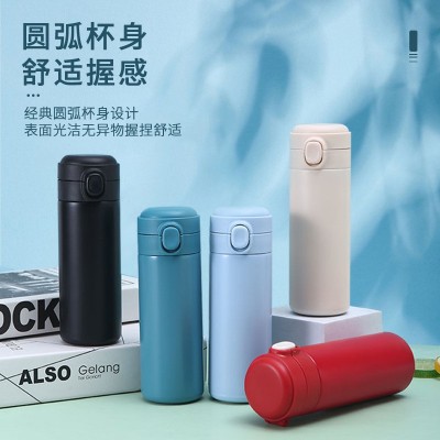新款304不锈钢简约弹跳盖豌豆杯学生小清新迷你便携保温杯批发图3