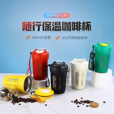 高颜值316不锈钢八角咖啡杯便携带提绳随手杯户外车载双层保温杯图3