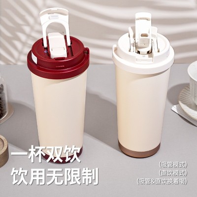 高颜值保温杯制定logo随行双饮咖啡杯带吸管316不锈钢水杯礼品杯图2
