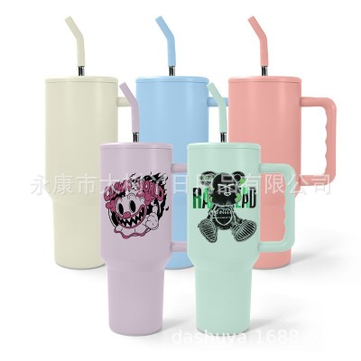 新款40oz手柄三代汽车杯 热升华马卡龙哑光杯 不锈钢硅胶嘴吸管杯图4