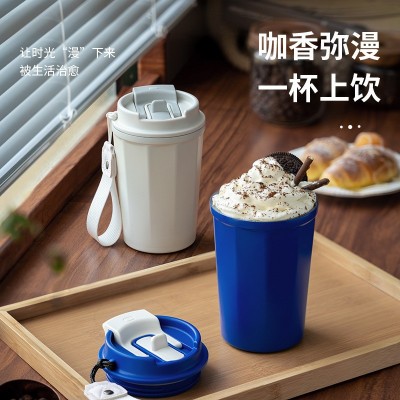 高颜值双饮咖啡杯316不锈钢保温杯双层带吸管车载水杯子便携时尚图4