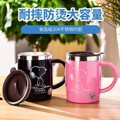 史努比水杯304不锈钢茶杯马克杯带盖创意喝水咖啡办公室家 用杯子图2