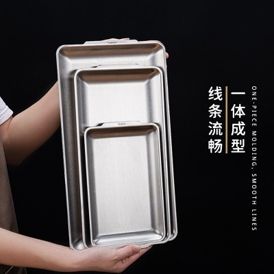304不锈钢韩式餐盘盘子方形盘子托盘收纳盘寿司盘牛排盘平底方盘图4