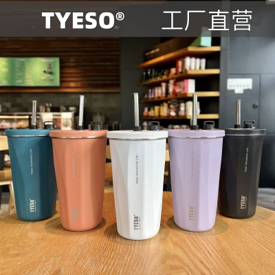 Tyeso菱形不锈钢冰霸杯保冷咖啡杯高颜值大容量保温杯车 载吸管杯图1