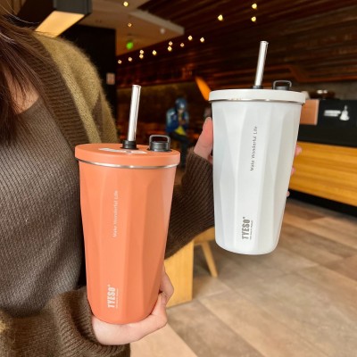 Tyeso菱形不锈钢冰霸杯保冷咖啡杯高颜值大容量保温杯车 载吸管杯图4