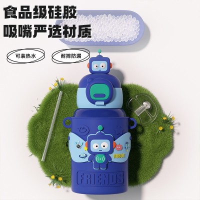 新款食品级316卡通儿童保温杯不锈钢学生上学专用吸管水杯子便携图2