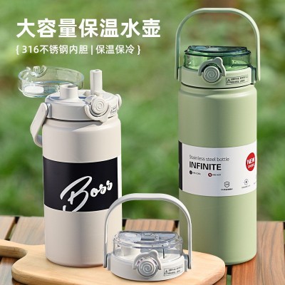 跨境网红新款带提手316保温杯高颜值不锈钢保温杯带吸管运 动水瓶图2