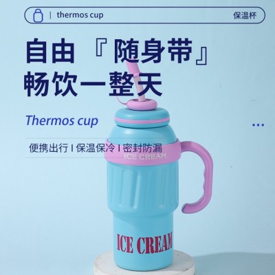 夏季高颜值304不锈钢吸管冰霸杯 多巴胺美式真空双层手柄汽车杯图2