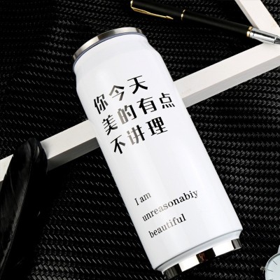 创意易拉罐保温杯不锈钢可乐罐吸管杯简约便携水杯啤酒可乐保冷罐图2