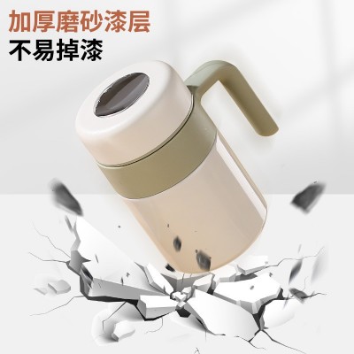 新款316不锈钢高颜值保温杯创意茶水分离水杯泡茶杯办公带手柄杯图2