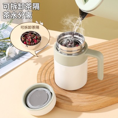 新款316不锈钢高颜值保温杯创意茶水分离水杯泡茶杯办公带手柄杯图3