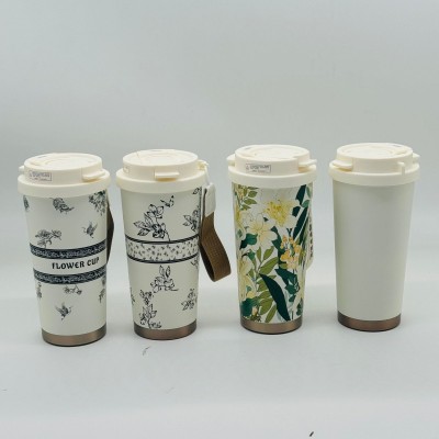 插画保温杯咖啡杯女生杯子轻奢高颜值陶瓷内胆不锈钢吸管杯礼品杯图4