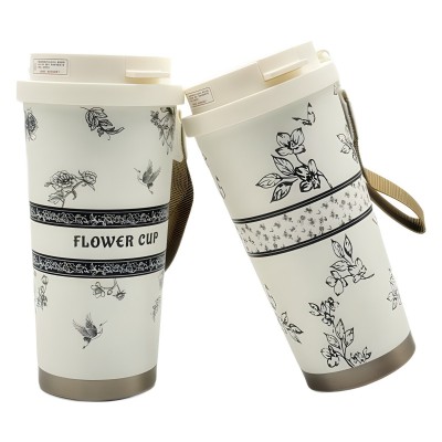 插画保温杯咖啡杯女生杯子轻奢高颜值陶瓷内胆不锈钢吸管杯礼品杯图5