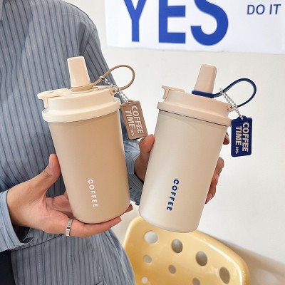 新品高颜值双饮咖啡杯316不锈钢拉伸内胆保温杯时尚办公吸管水杯图3