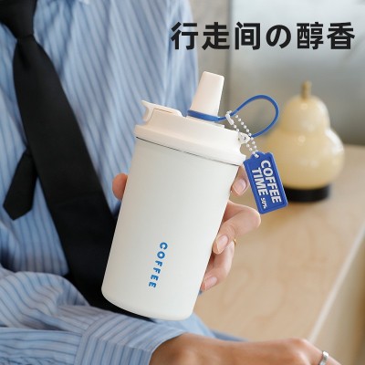 新品高颜值双饮咖啡杯316不锈钢拉伸内胆保温杯时尚办公吸管水杯图2