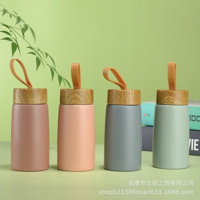 木纹盖迷你保温杯304不锈钢小容量方便携带硅胶提绳杯图3
