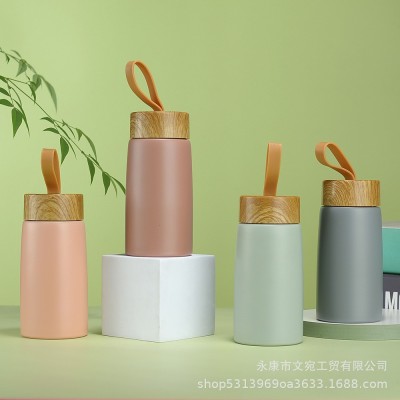 木纹盖迷你保温杯304不锈钢小容量方便携带硅胶提绳杯图2