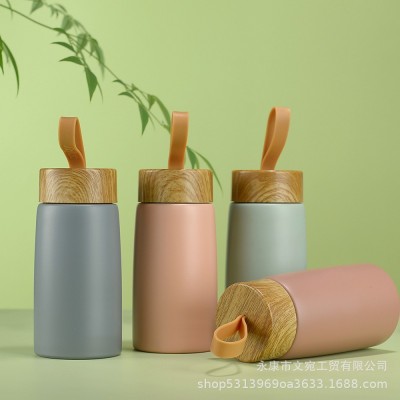 木纹盖迷你保温杯304不锈钢小容量方便携带硅胶提绳杯图5