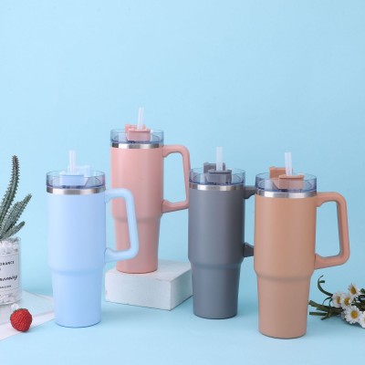 户外带手柄40oz汽车杯不锈钢汽车杯吸管杯车载保温保冷把手杯批发图2