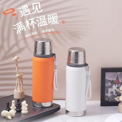 316L锤纹一杯两盖不锈钢保温杯便携真空保温杯可印logo一件代发图2