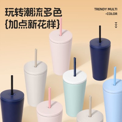 跨境304不锈钢保温吸管杯便携简约车载女生咖啡奶茶双层水杯定制图3