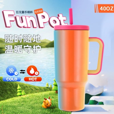 渐变汽车杯大容量304不锈钢啤酒冰霸杯车载便携式吸管杯彩虹定制图3