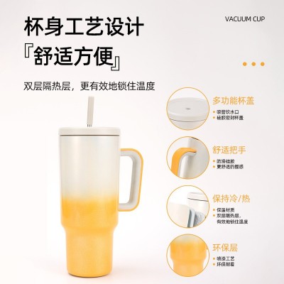 渐变汽车杯大容量304不锈钢啤酒冰霸杯车载便携式吸管杯彩虹定制图5