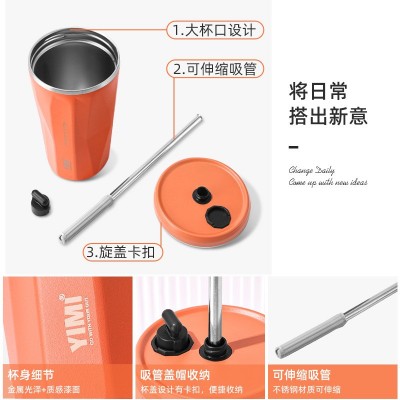 跨境专利不锈钢吸管杯高颜值便携菱形咖啡杯随行大容量车载保温杯图3
