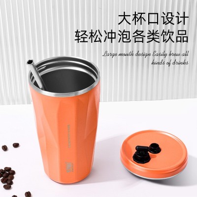 跨境专利不锈钢吸管杯高颜值便携菱形咖啡杯随行大容量车载保温杯图2