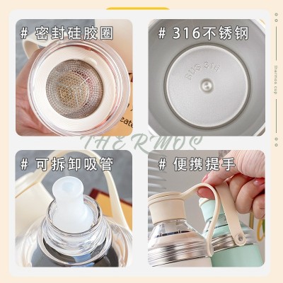 316不锈钢保温杯ins风花茶杯高颜值便携吸管水杯双饮杯咖啡杯批发图5