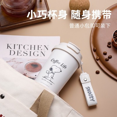史努比正品新款316L不锈钢水杯便携家用双饮保温杯现代简 约咖啡杯图3