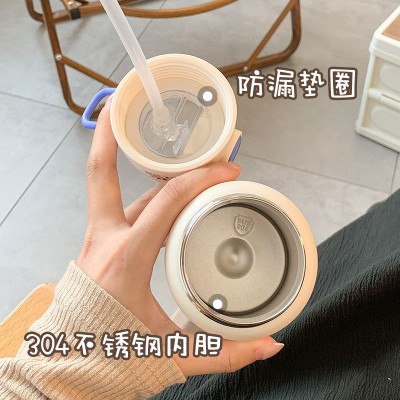 超萌可爱水杯女生高颜值带吸管保温杯ins风学生便携304不锈钢杯子图2