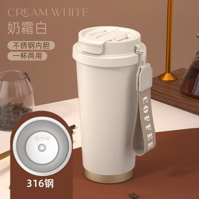 高颜值316不锈钢保温杯陶瓷双饮咖啡杯车载杯大容量吸管水杯礼品图2