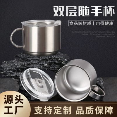 304不锈钢咖啡杯双层带提手杯子便携3-5oz随手杯轻便可携带水杯图2